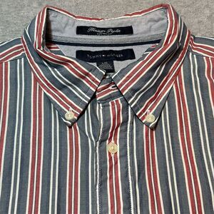 Tommy Hilfiger Men's L Striped Long Sleeve Button-Up Shirt Red, White, Blue